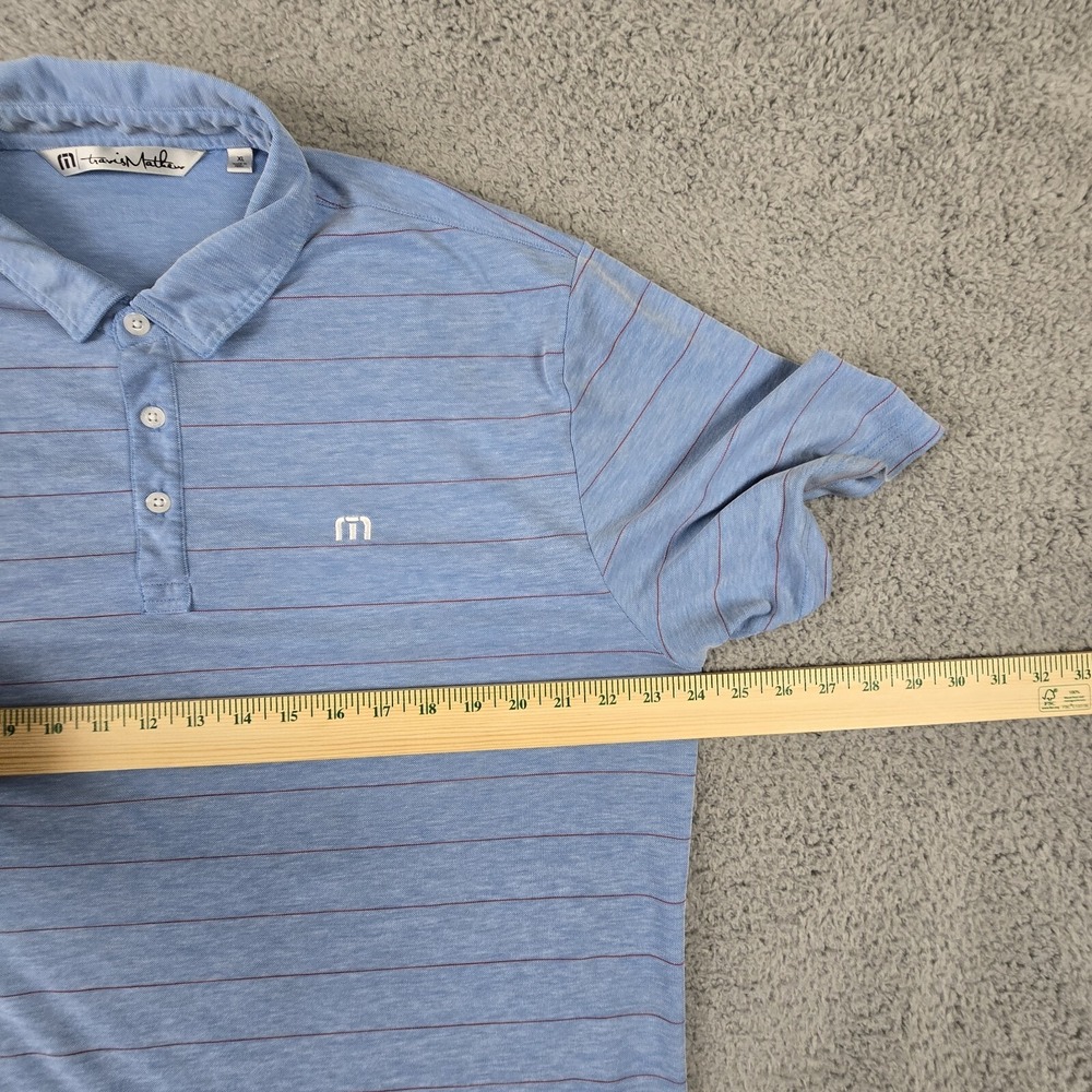 Travis Mathew Performance Golf Polo Shirt Mens XL Blue Red Stripe Stretch - Picture 14 of 16